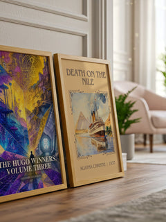 The Hugo Winners, Volume Three watercolour print framed by window – literary home decor