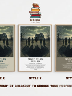 More Than Human bookish print in frame leaning in hallway – sci fi wall art