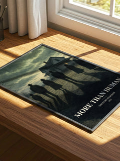 More Than Human watercolour book poster framed on wall – sci fi wall art