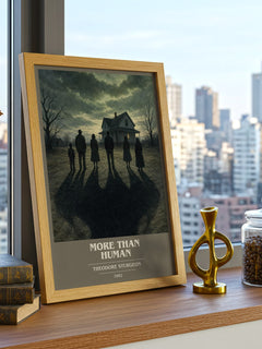 More Than Human book cover print framed by window – literary home decor