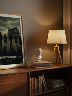 More Than Human watercolour print on bookshelf – Theodore Sturgeon fan gift