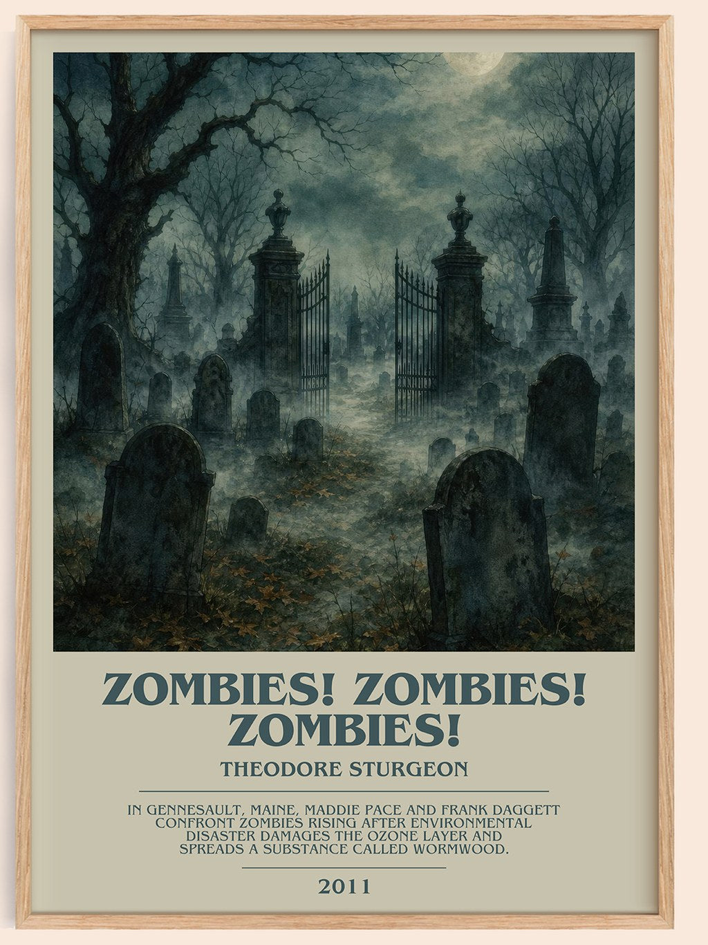 Zombies! Zombies! Zombies! bookish book poster by Theodore Sturgeon – framed literary art print