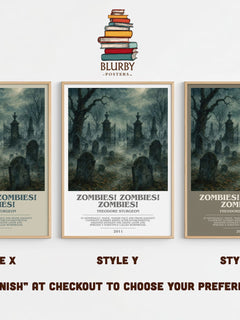 Zombies! Zombies! Zombies! bookish print in frame leaning in hallway – sci fi wall art