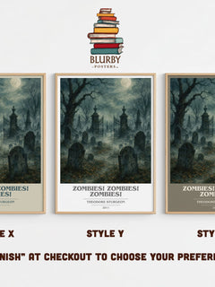 Zombies! Zombies! Zombies! book cover print in frame leaning in hallway – sci fi wall art