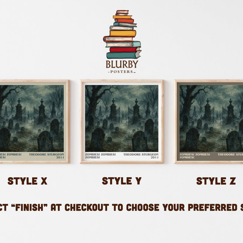 Zombies! Zombies! Zombies! literary print in frame leaning in hallway – sci fi wall art