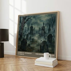 Zombies! Zombies! Zombies! literary print framed by window – literary home decor
