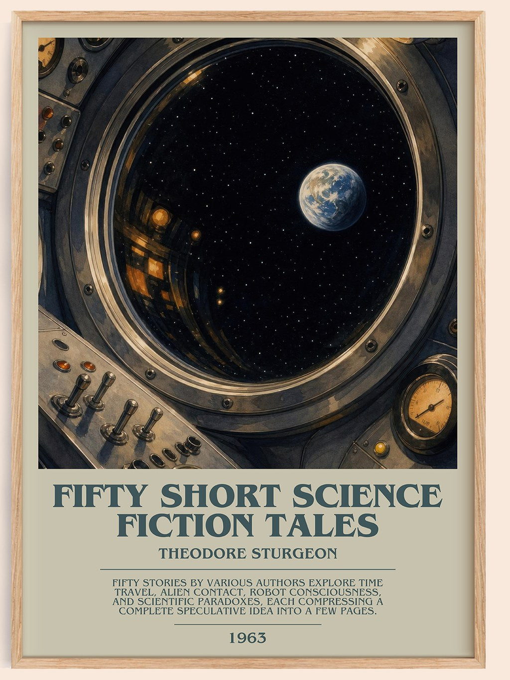 Fifty short science fiction tales bookish book poster by Theodore Sturgeon – framed literary art print
