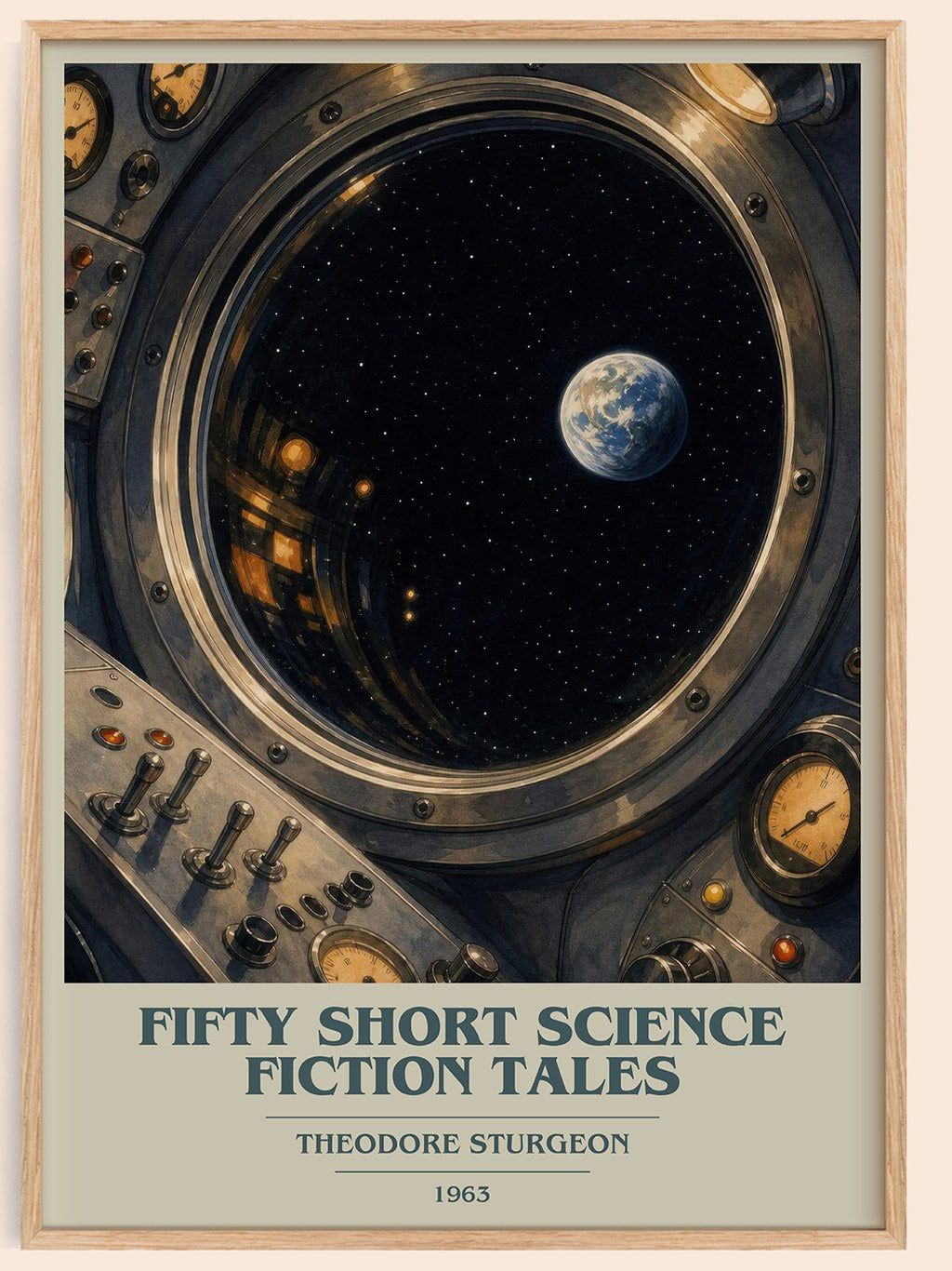 Fifty short science fiction tales book cover book poster by Theodore Sturgeon – framed literary art print