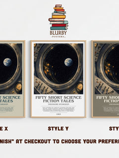 Fifty short science fiction tales bookish print in frame leaning in hallway – sci fi wall art