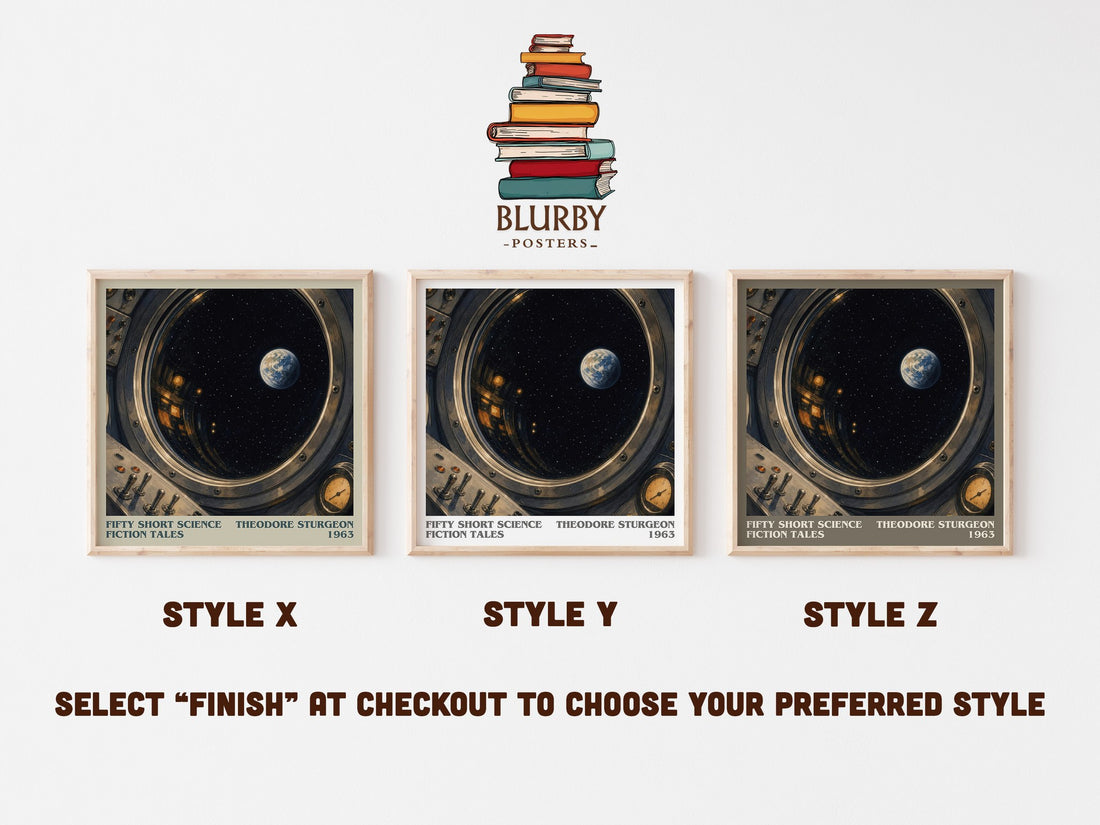 Fifty short science fiction tales literary print in frame leaning in hallway – sci fi wall art (mockup)