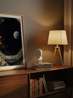 Fifty short science fiction tales watercolour print on bookshelf – Theodore Sturgeon fan gift