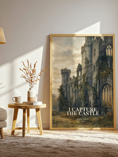 I Capture the Castle watercolour print in frame leaning in hallway – coming of age wall art