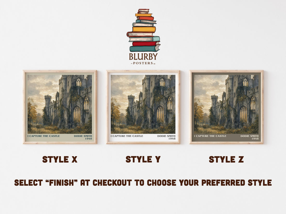 I Capture the Castle literary print in frame leaning in hallway – coming of age wall art (mockup)