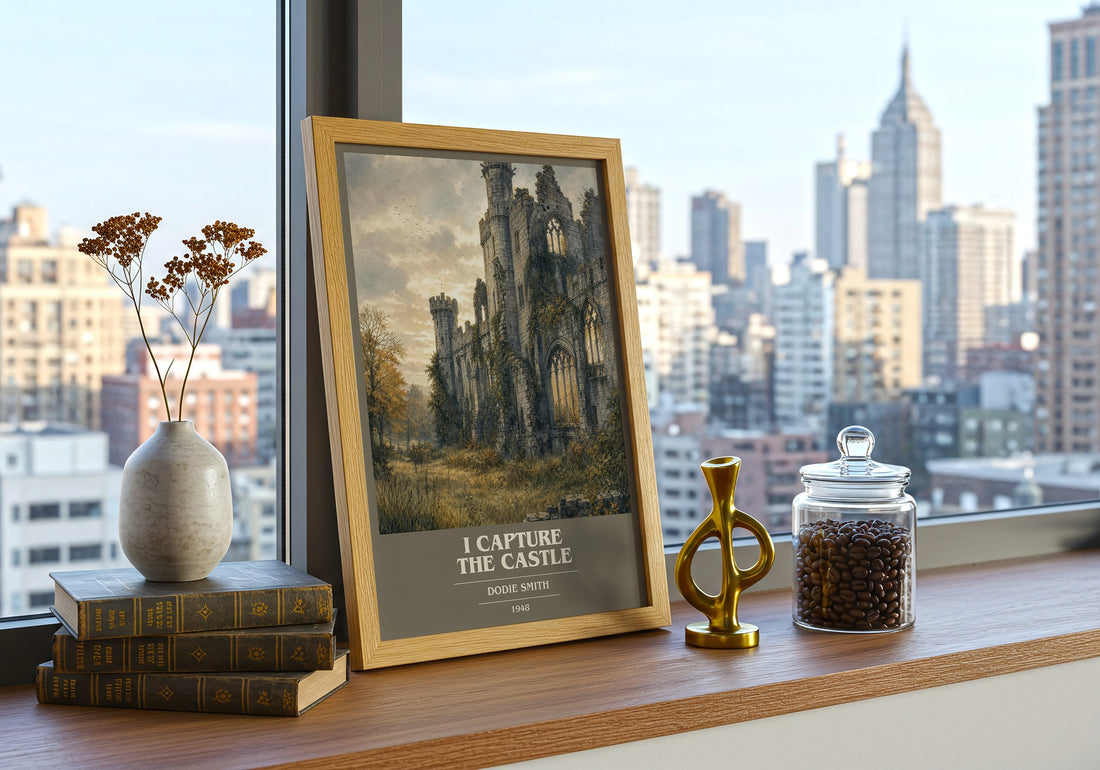 I Capture the Castle book cover print framed by window – literary home decor