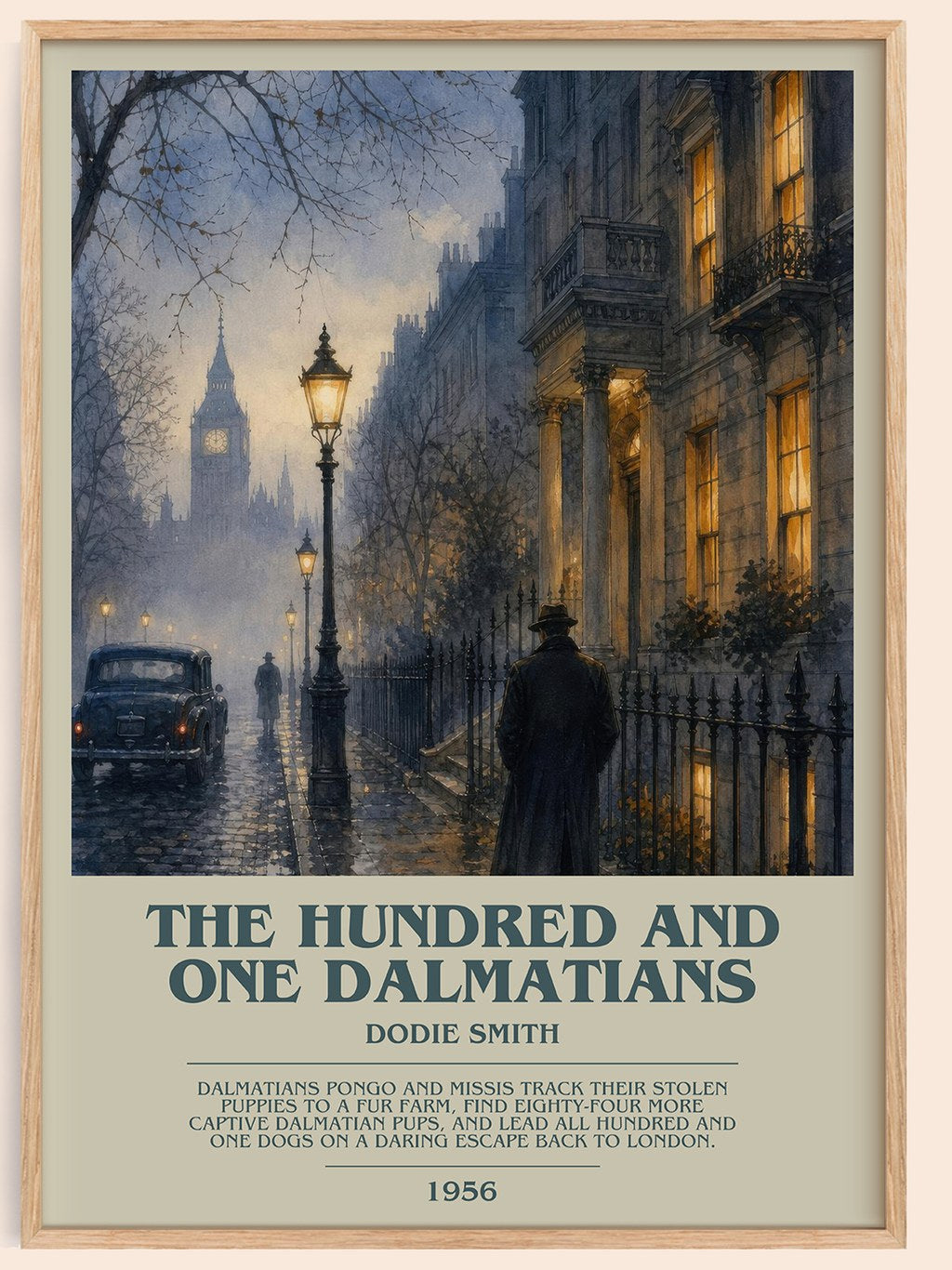 The Hundred and One Dalmatians bookish book poster by Dodie Smith – framed literary art print