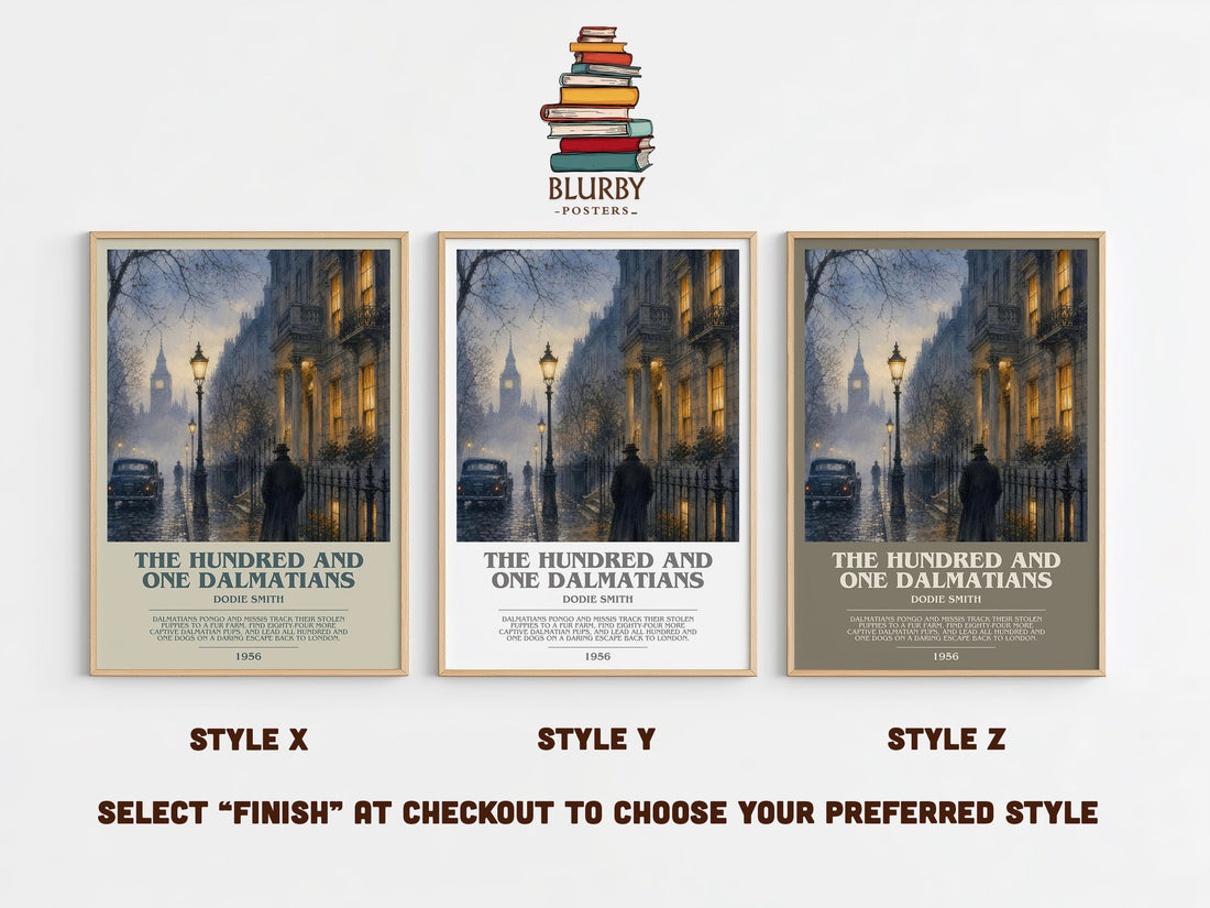 The Hundred and One Dalmatians bookish print in frame leaning in hallway – childrens wall art (mockup)