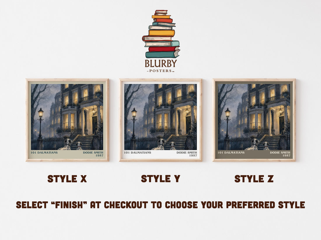 101 Dalmatians literary print in frame leaning in hallway – childrens wall art (mockup)