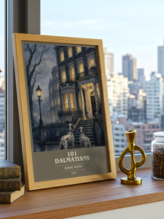 101 Dalmatians book cover print framed by window – literary home decor