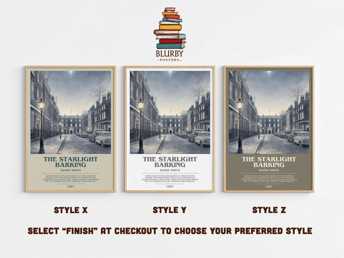 The starlight barking bookish print in frame leaning in hallway – childrens wall art (mockup)