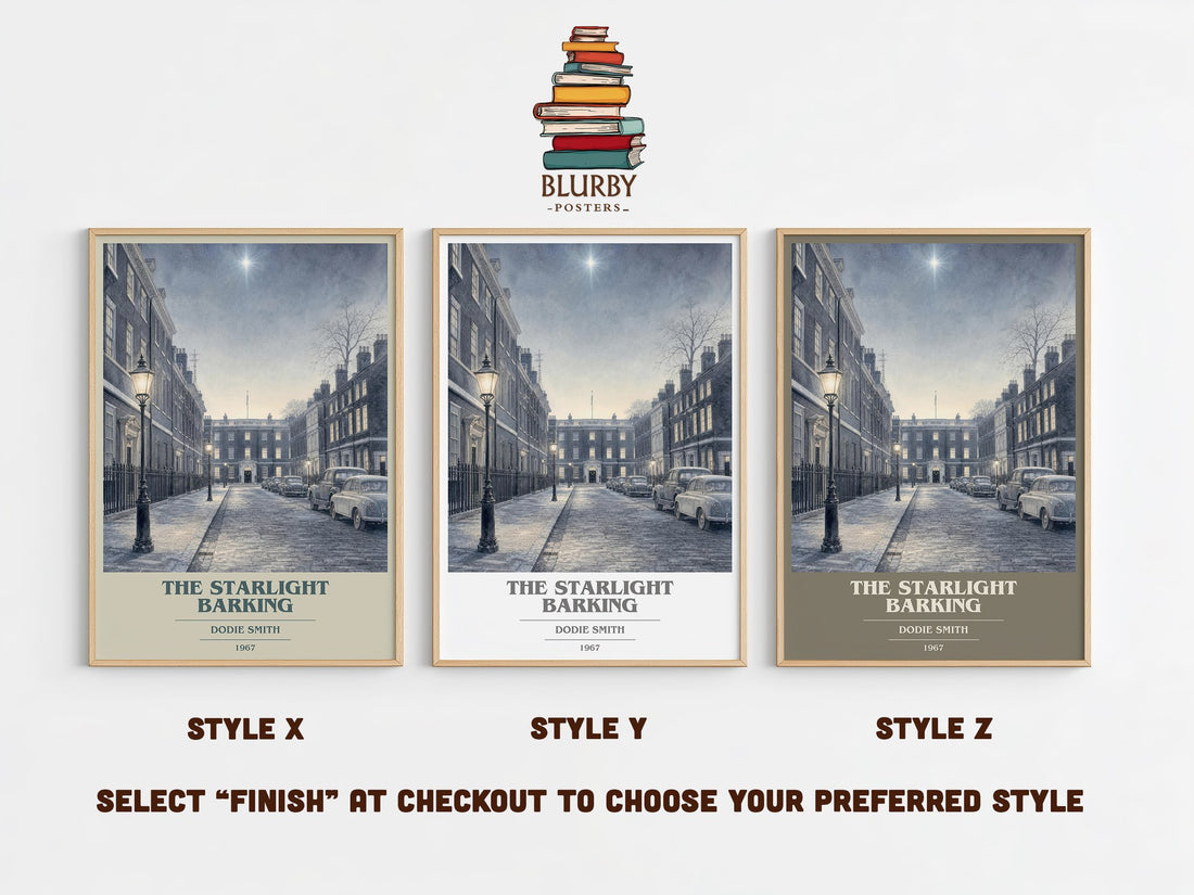 The starlight barking book cover print in frame leaning in hallway – childrens wall art (mockup)