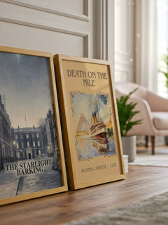 The starlight barking watercolour print framed by window – literary home decor