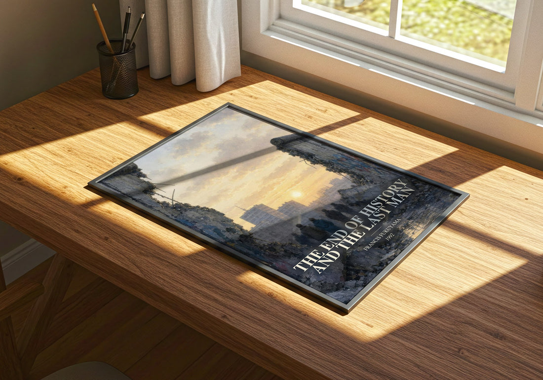 The End of History and the Last Man watercolour book poster framed on wall – non fiction wall art