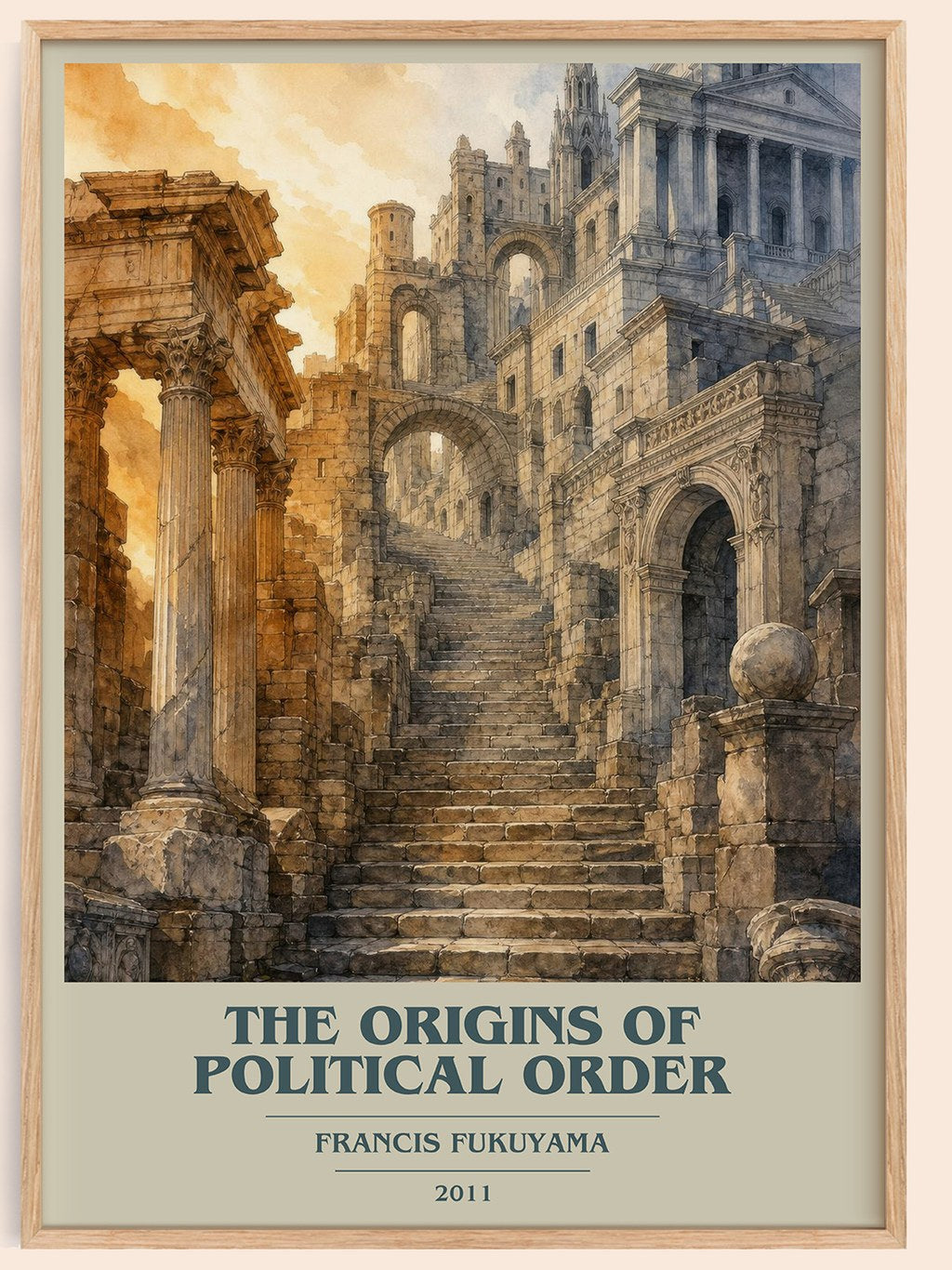 The origins of political order book cover book poster by Francis Fukuyama – framed literary art print