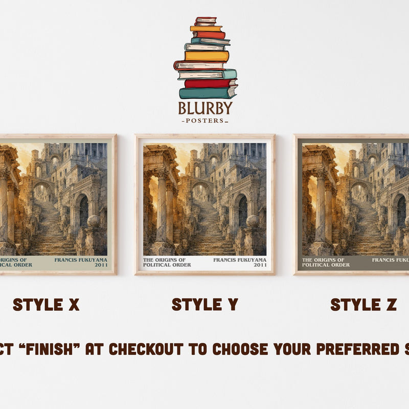 The origins of political order literary print in frame leaning in hallway – non fiction wall art