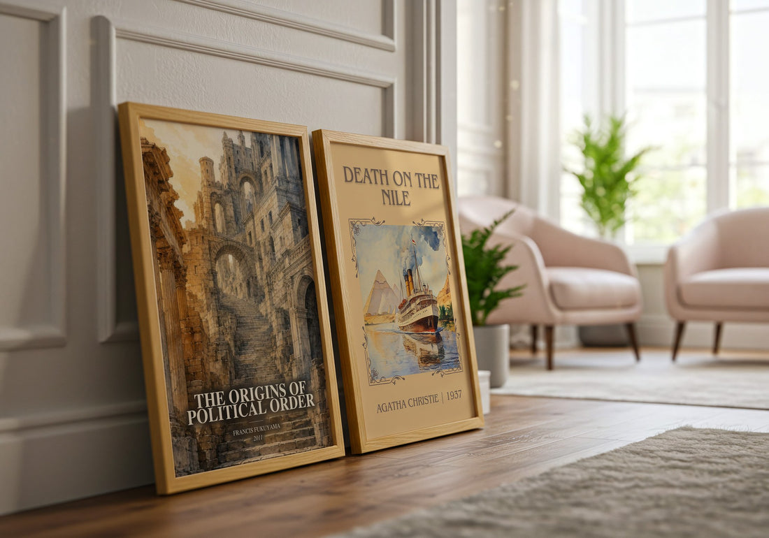 The origins of political order watercolour print framed by window – literary home decor