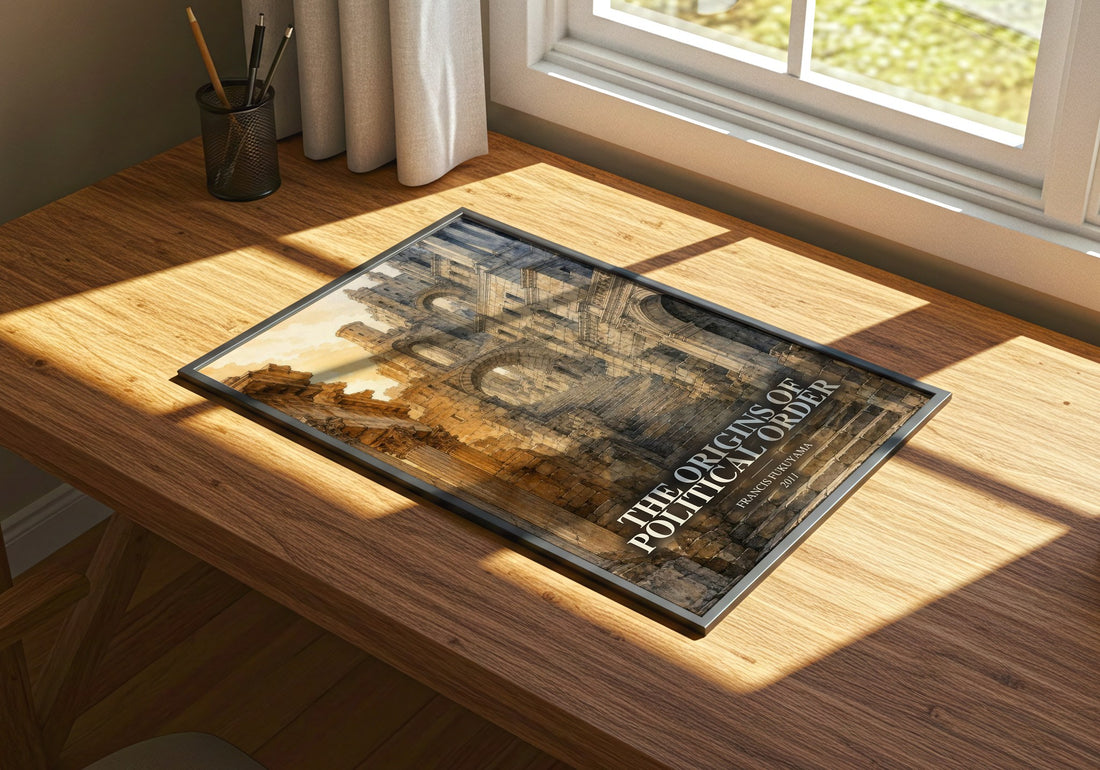 The origins of political order watercolour book poster framed on wall – non fiction wall art