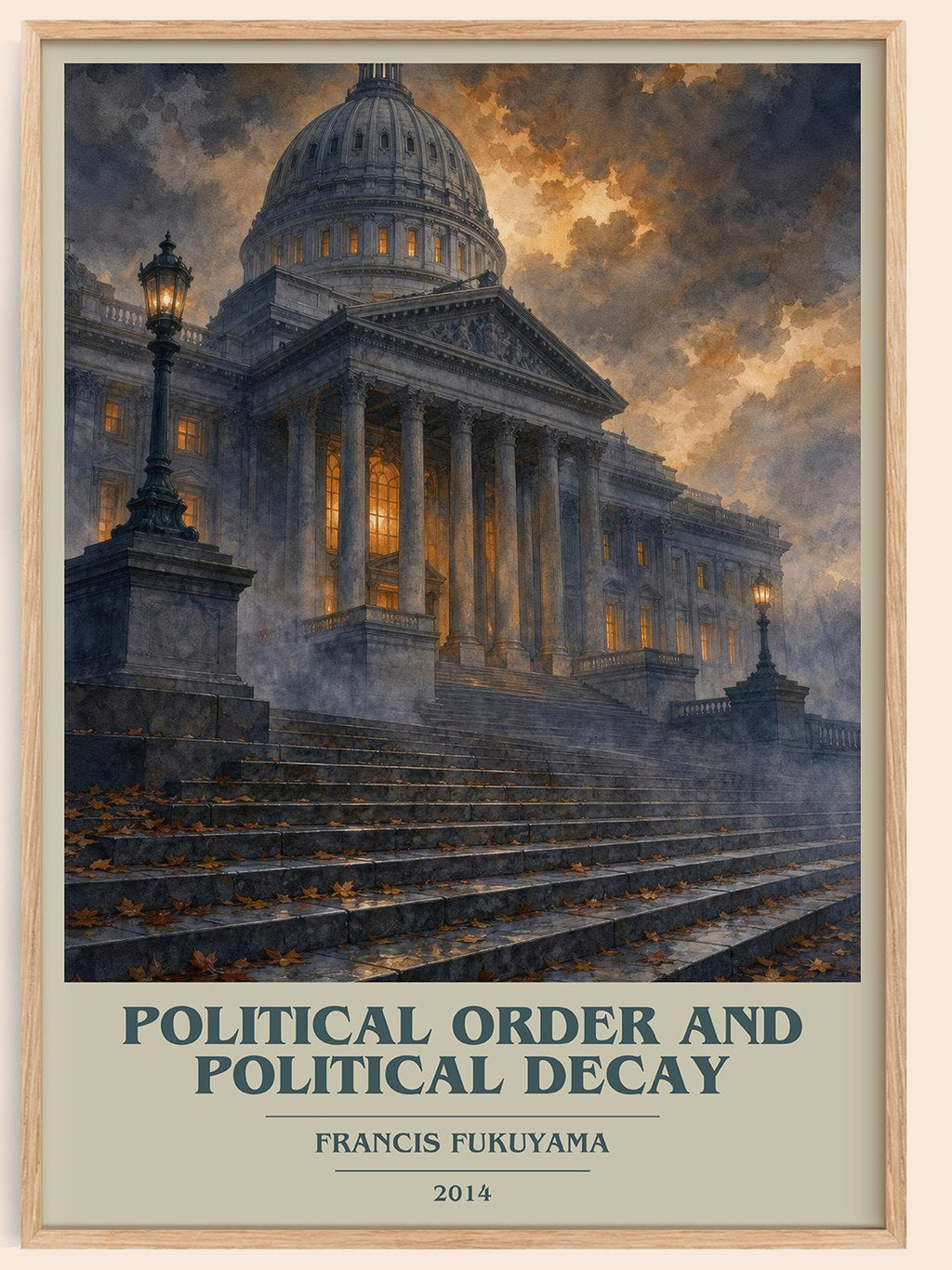 Political order and political decay book cover book poster by Francis Fukuyama – framed literary art print