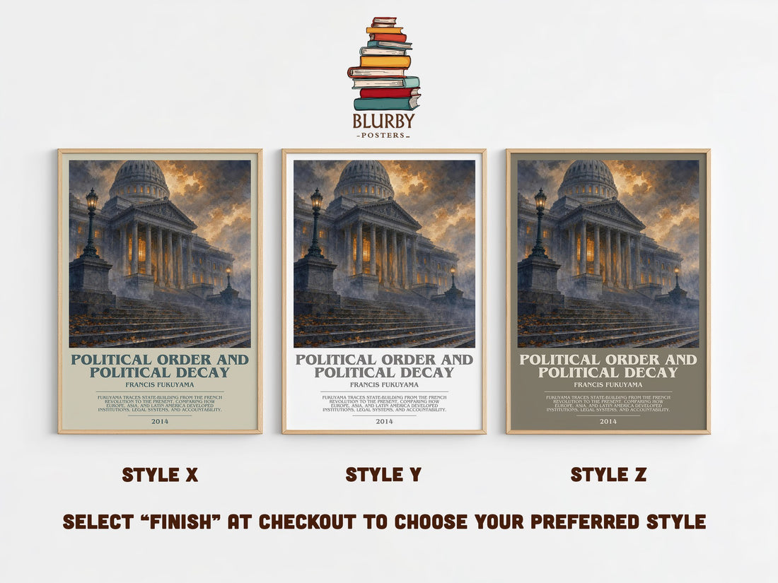 Political order and political decay bookish print in frame leaning in hallway – non fiction wall art (mockup)