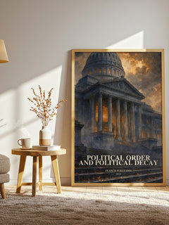 Political order and political decay watercolour print in frame leaning in hallway – non fiction wall art