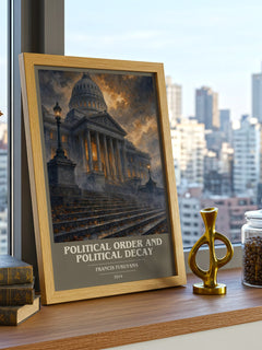 Political order and political decay book cover print framed by window – literary home decor