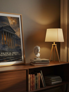 Political order and political decay watercolour print on bookshelf – Francis Fukuyama fan gift