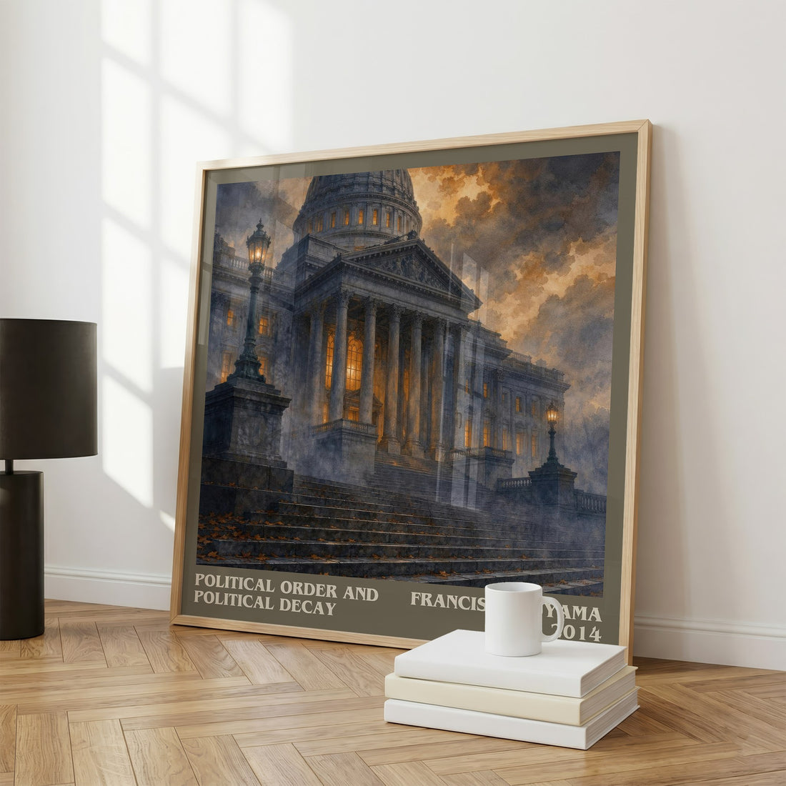 Political order and political decay literary print framed by window – literary home decor