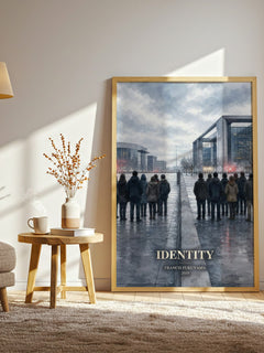 Identity watercolour print in frame leaning in hallway – non fiction wall art