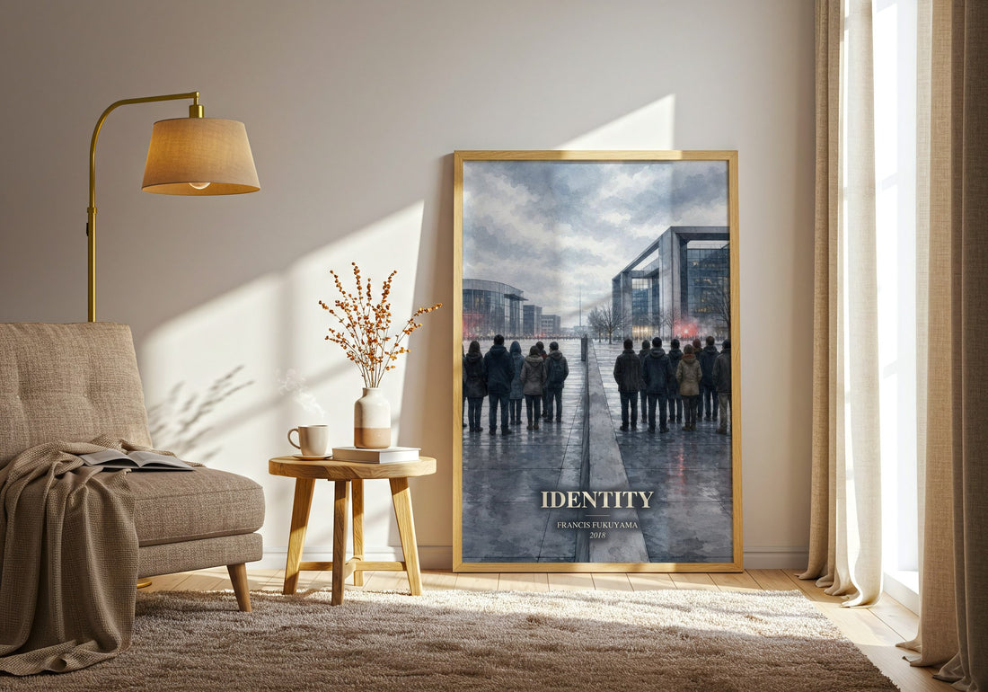 Identity watercolour print in frame leaning in hallway – non fiction wall art