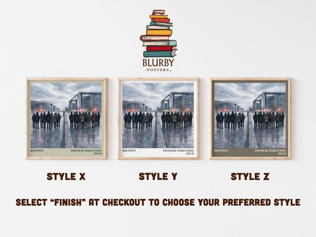 Identity literary print in frame leaning in hallway – non fiction wall art (mockup)