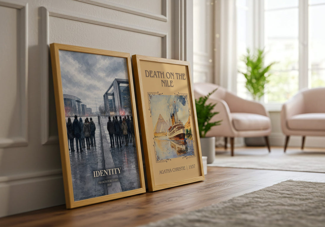 Identity watercolour print framed by window – literary home decor
