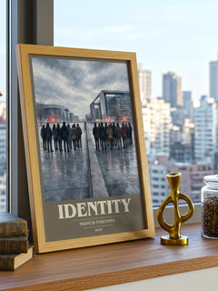 Identity book cover print framed by window – literary home decor
