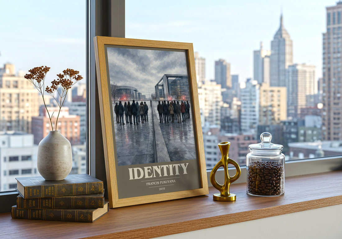Identity book cover print framed by window – literary home decor