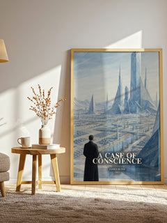 A Case of Conscience watercolour print in frame leaning in hallway – sci fi wall art