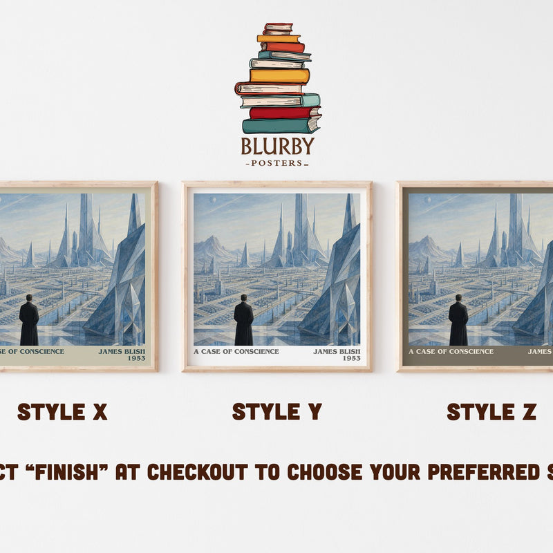 A Case of Conscience literary print in frame leaning in hallway – sci fi wall art