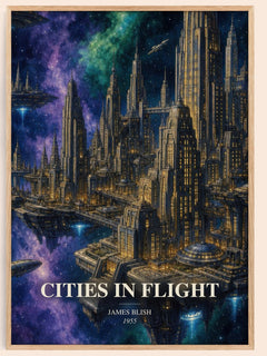 Cities in Flight watercolour book poster by James Blish – framed literary art print