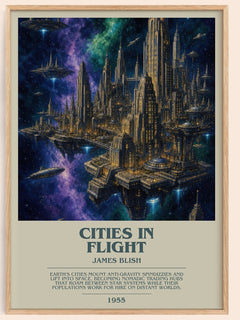 Cities in Flight bookish book poster by James Blish – framed literary art print
