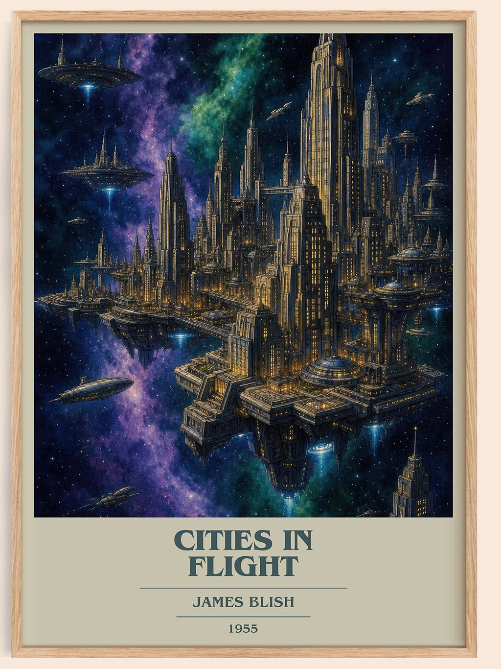 Cities in Flight book cover book poster by James Blish – framed literary art print