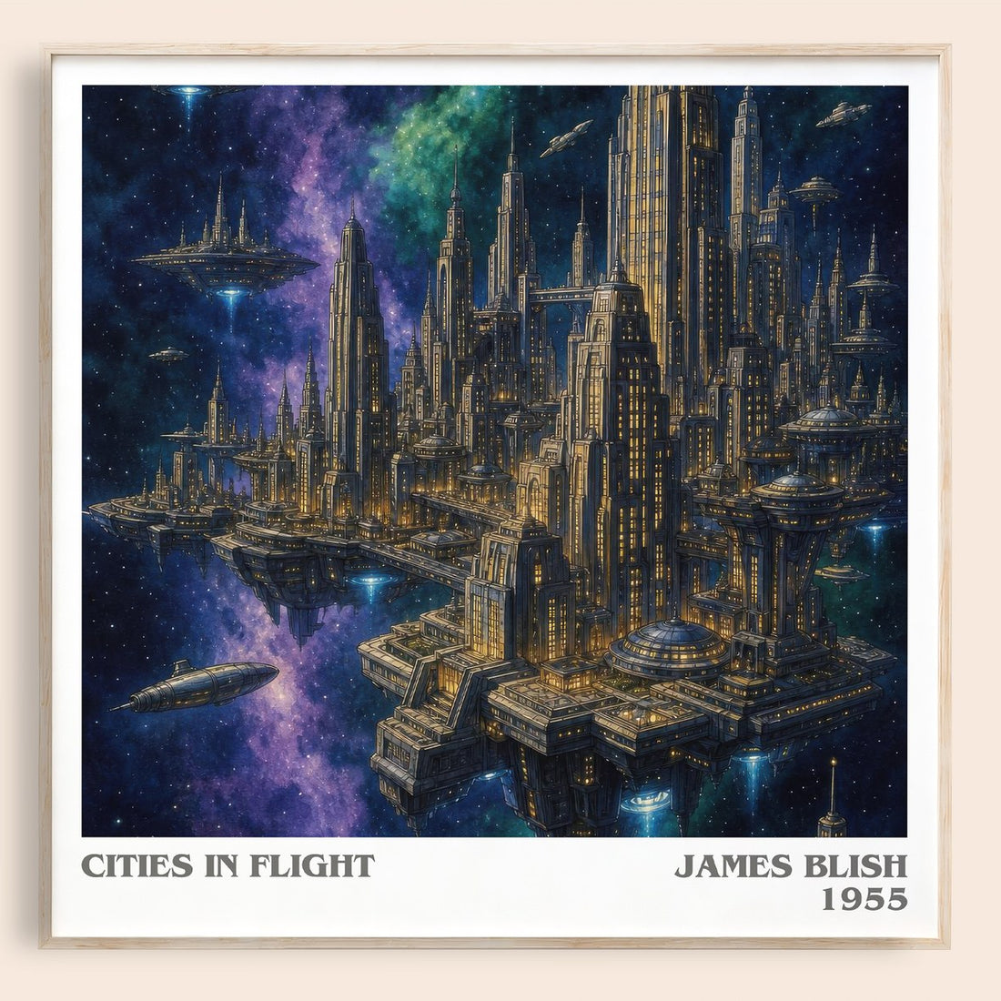 Cities in Flight literary book poster by James Blish – framed literary art print