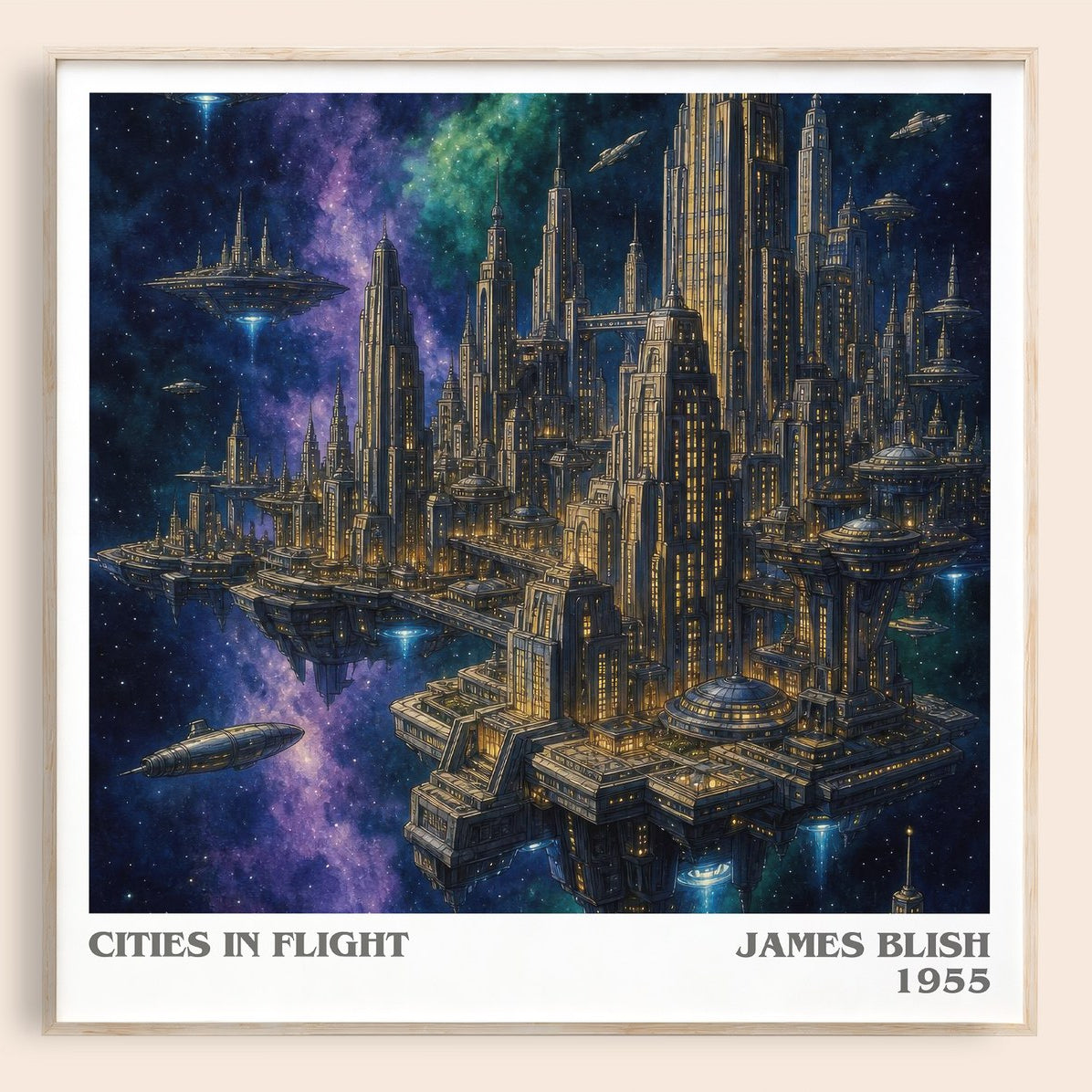 Cities in Flight literary book poster by James Blish – framed literary art print