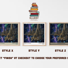 Cities in Flight literary print in frame leaning in hallway – sci fi wall art
